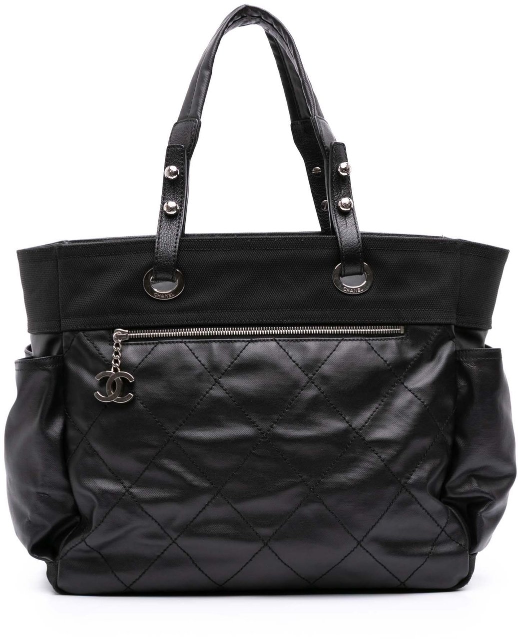 Chanel Paris Biarritz Large Quilted Coated Canvas Tote Zwart