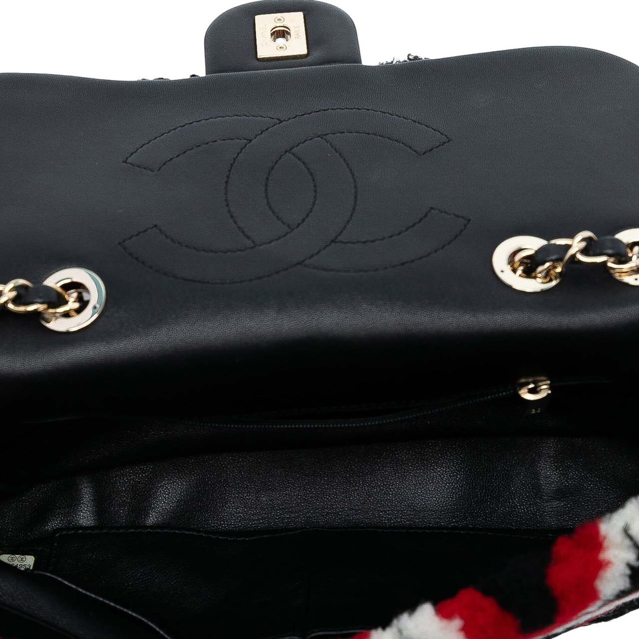 Chanel Medium CC Shearling and Lambskin Single Flap Zwart