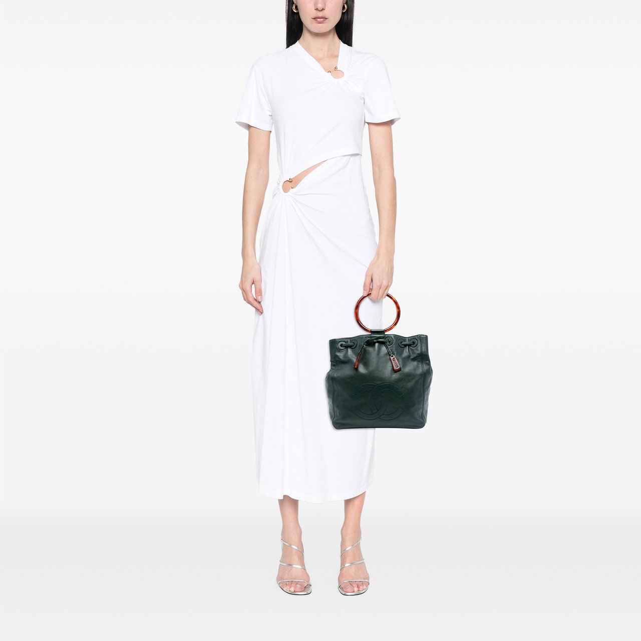 Chanel CC Lambskin Tortoise Ring Drawstring Tote Groen