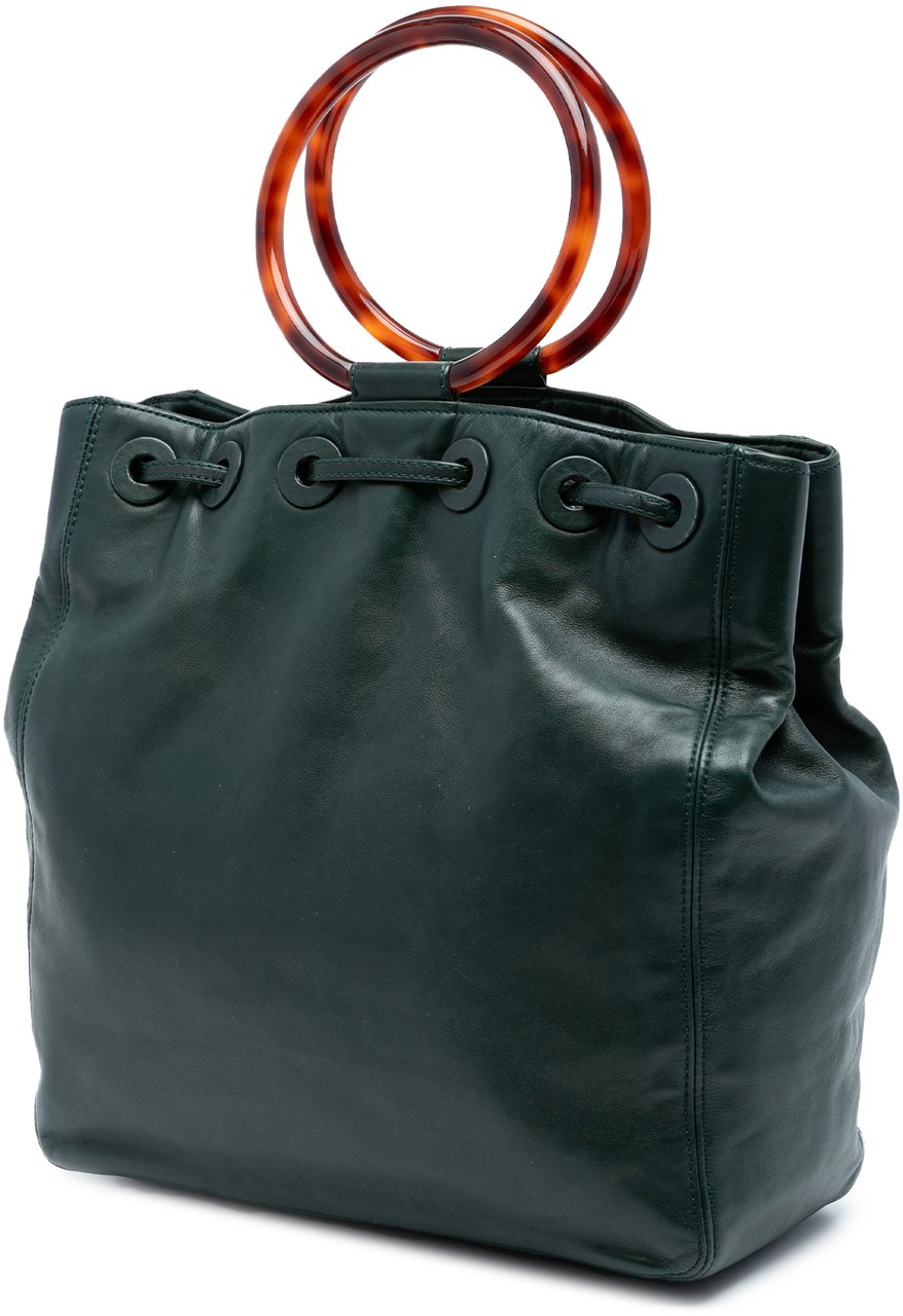 Chanel CC Lambskin Tortoise Ring Drawstring Tote Groen