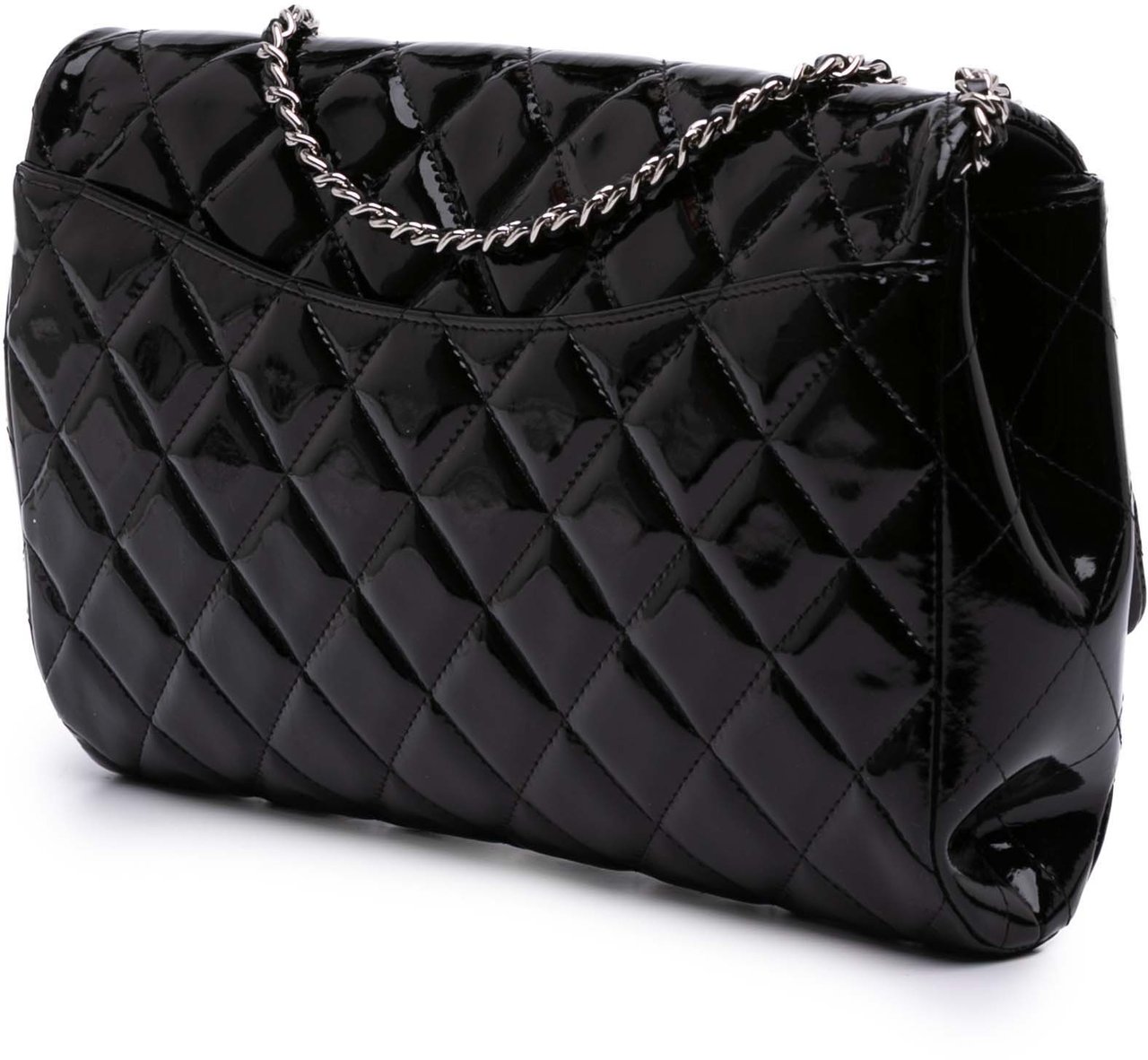 Chanel CC Quilted Patent Clutch With Chain Zwart