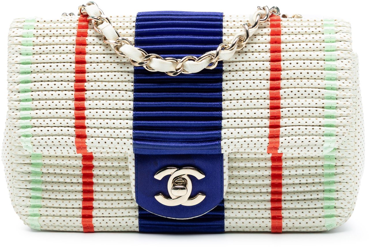 Chanel New Mini Pleated Perforated Lambskin Single Flap Wit