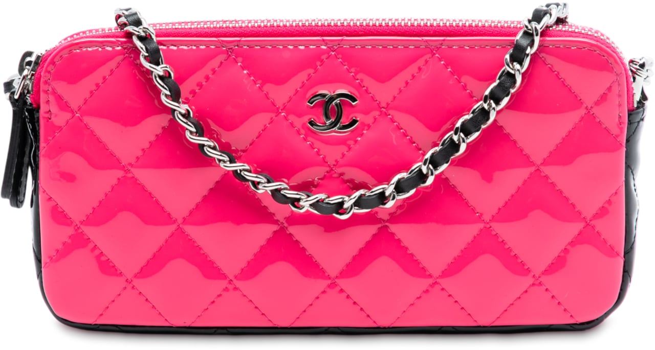 Chanel Bicolor Patent Double Zip Wallet on Chain Roze