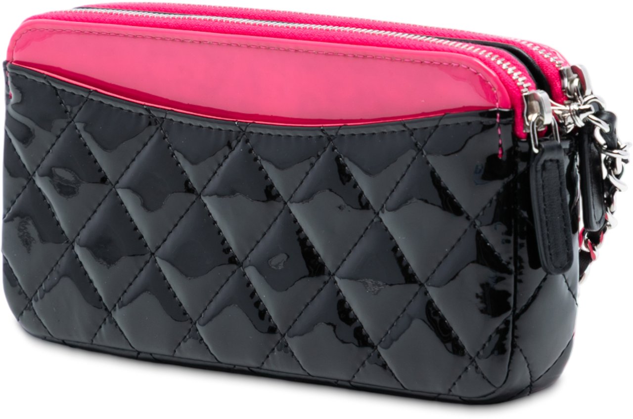 Chanel Bicolor Patent Double Zip Wallet on Chain Roze