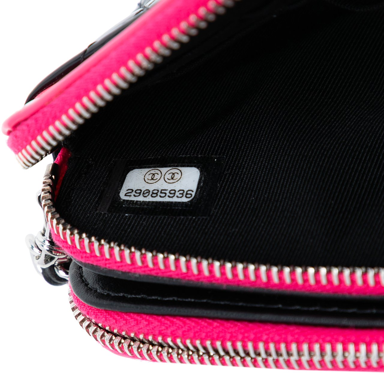 Chanel Bicolor Patent Double Zip Wallet on Chain Roze