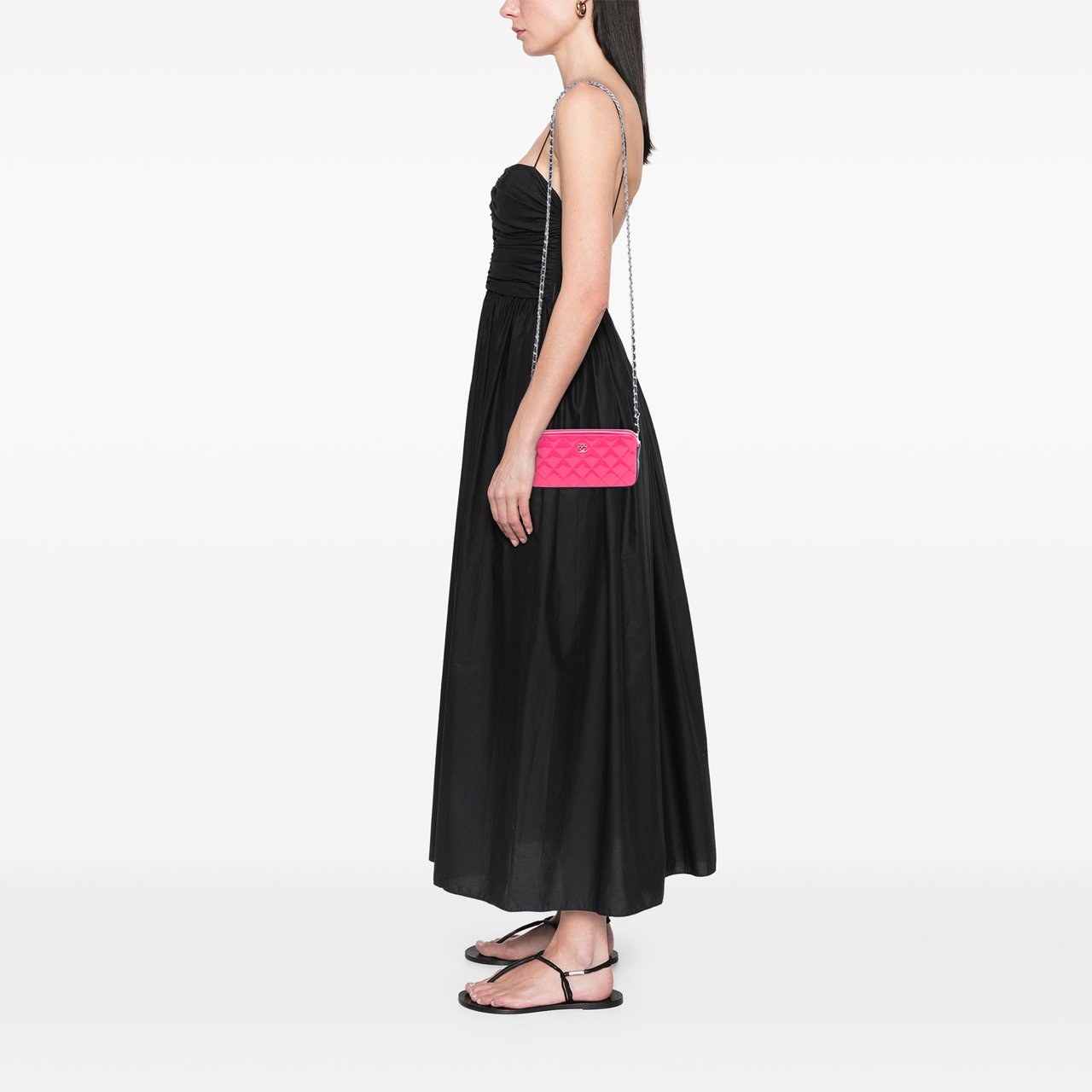 Chanel Bicolor Patent Double Zip Wallet on Chain Roze