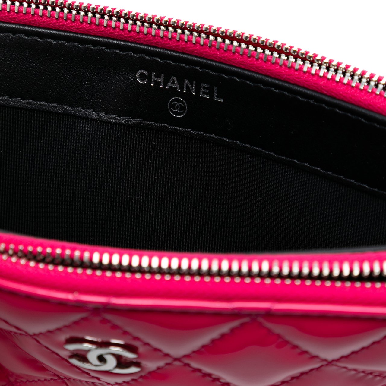 Chanel Bicolor Patent Double Zip Wallet on Chain Roze