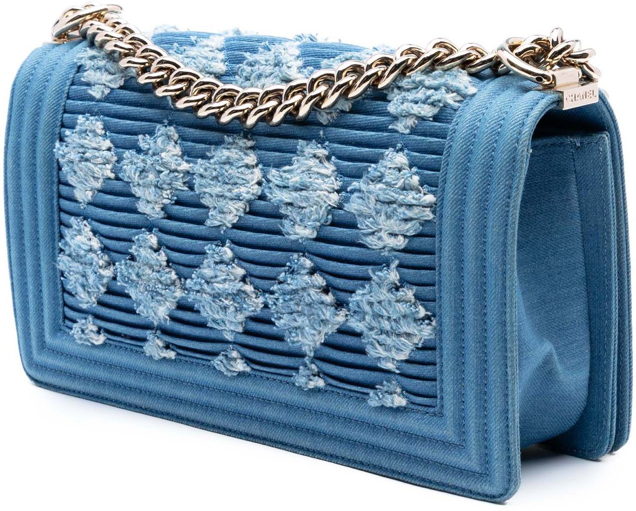 Chanel Old Medium Pleated Denim Boy Flap Blauw