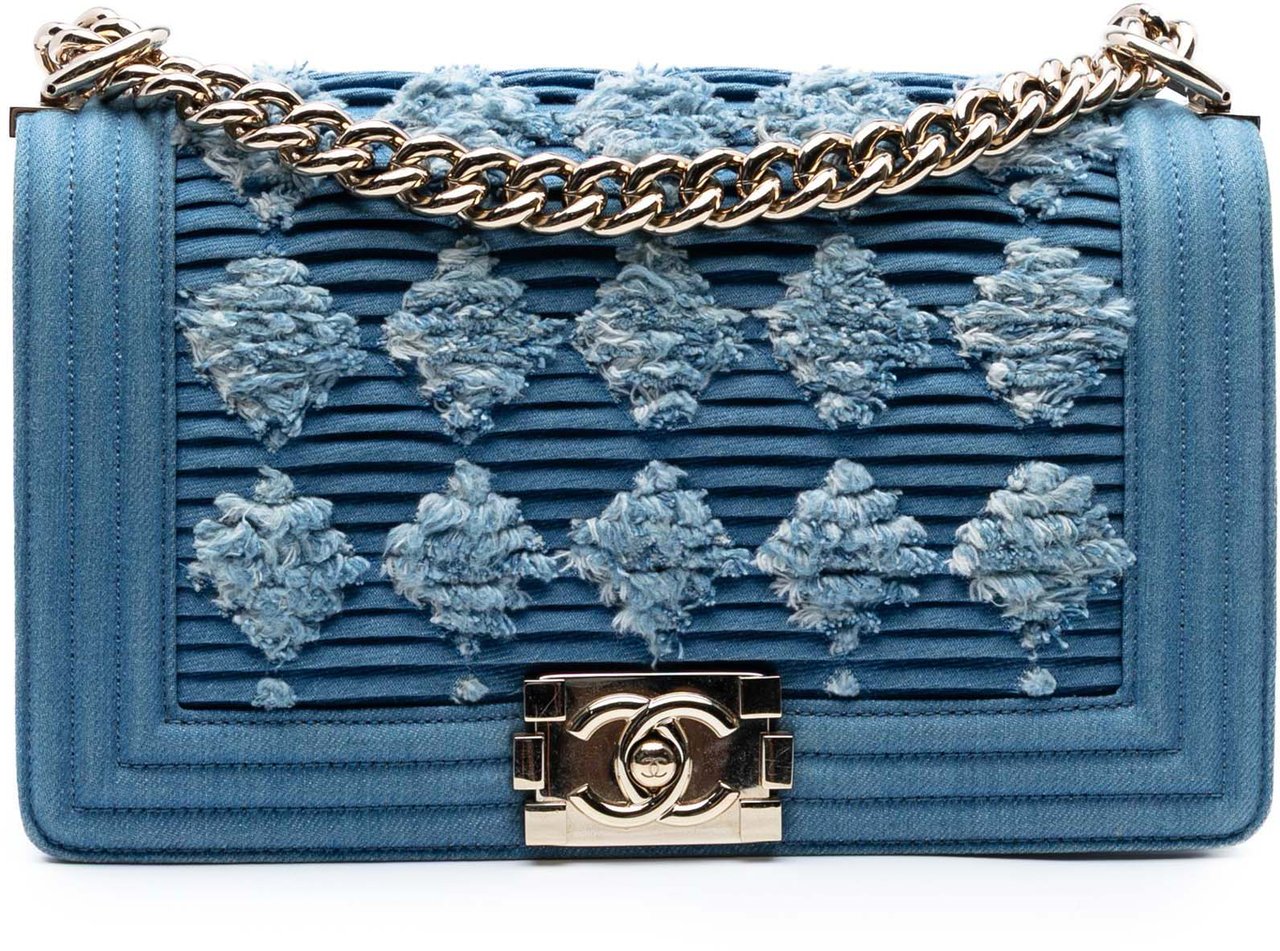 Chanel Old Medium Pleated Denim Boy Flap Blauw