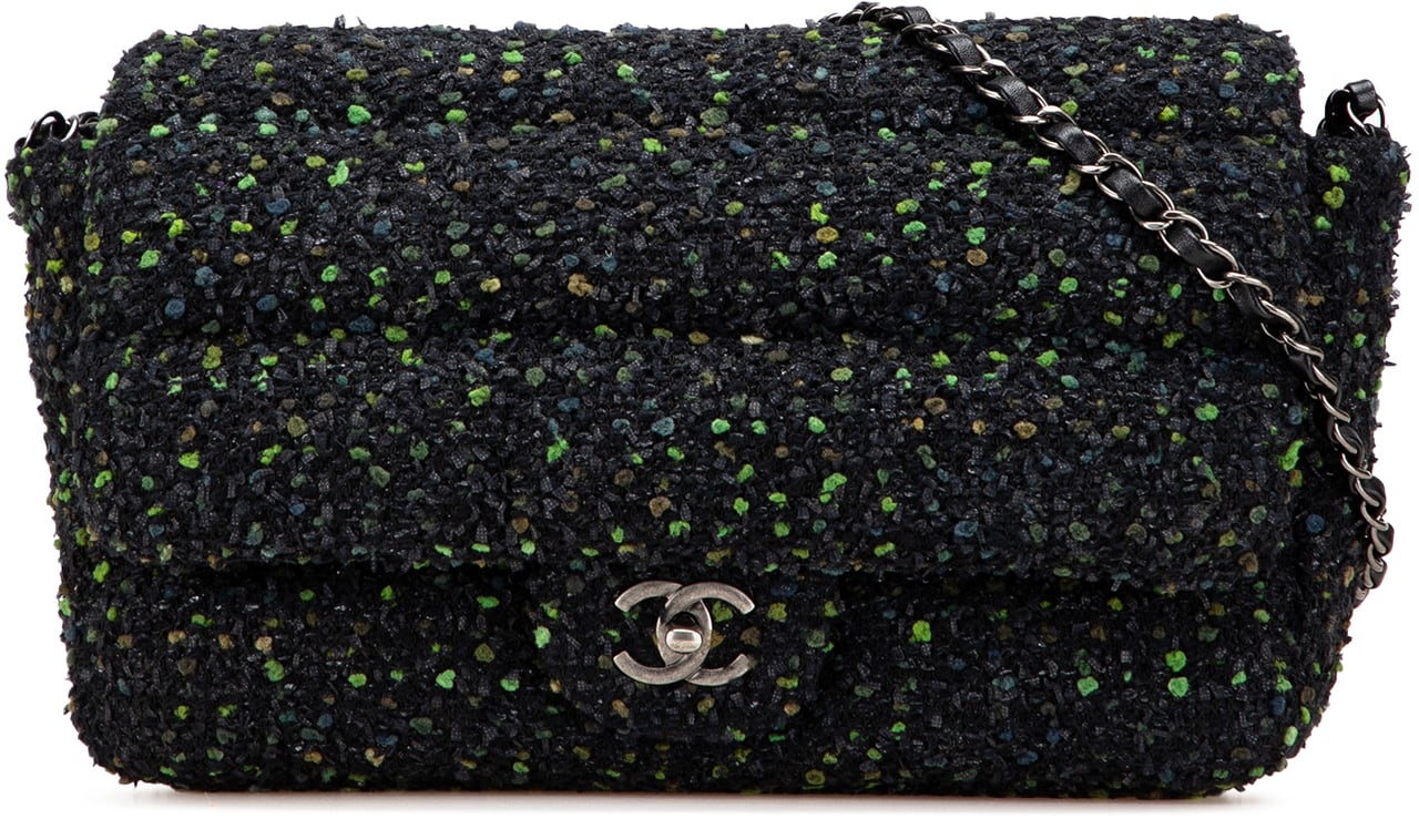 Chanel CC Tweed Flap Zwart