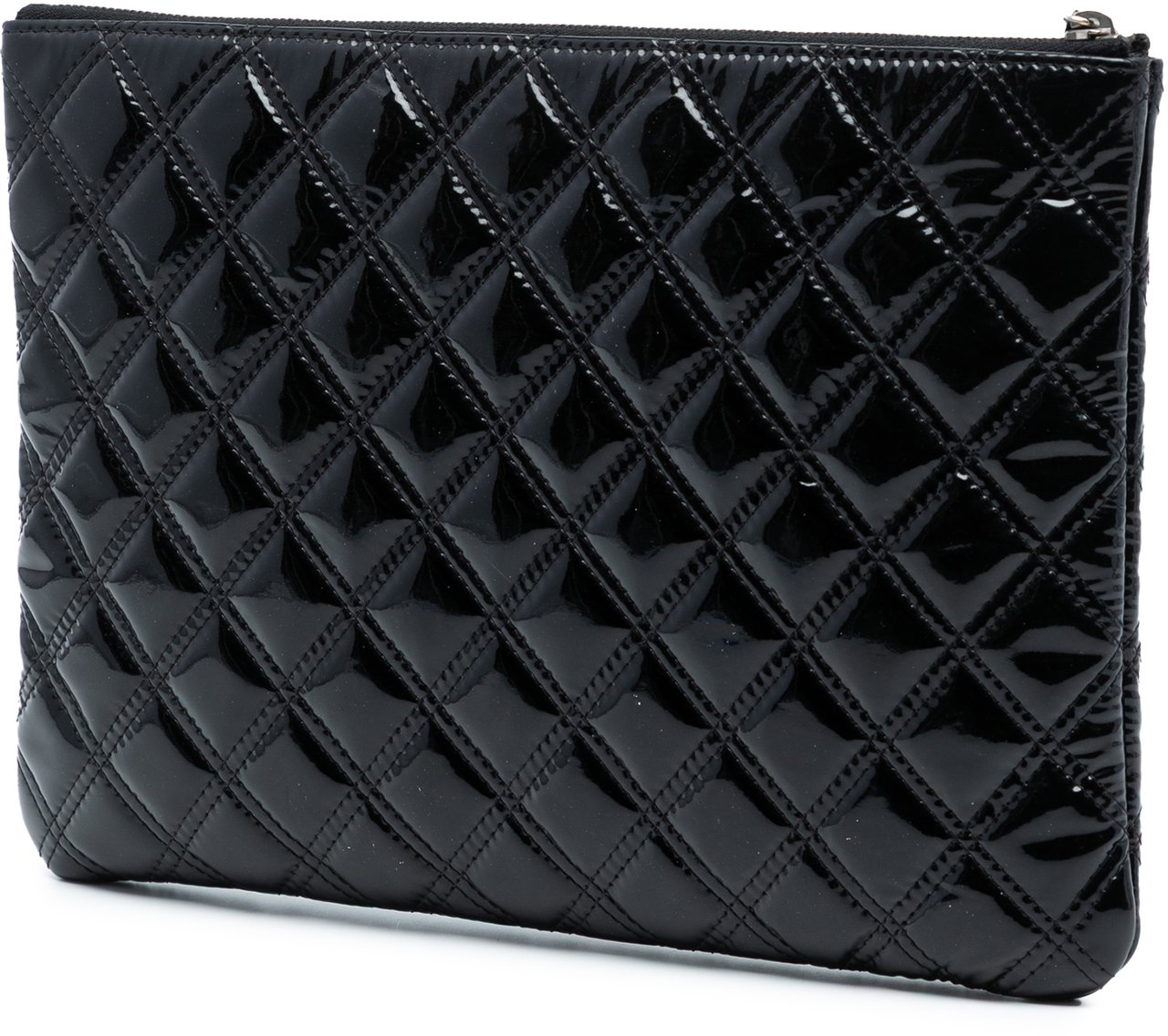 Chanel Medium Quilted Patent Double Stitch O Case Clutch Zwart