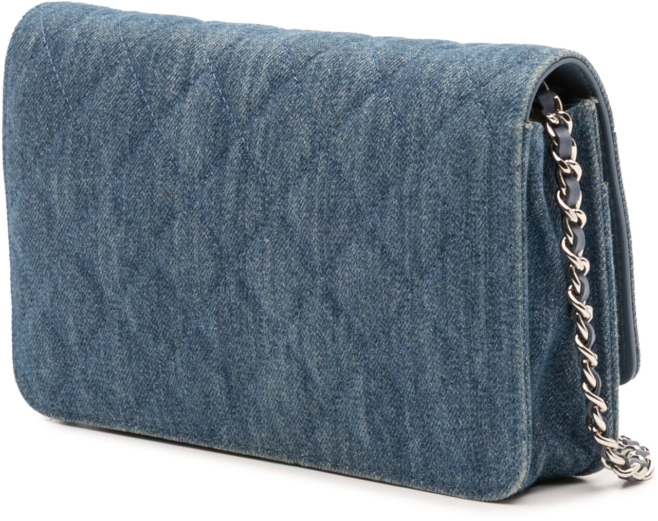 Chanel Quilted Denim Camellia Wallet On Chain Denim Blauw