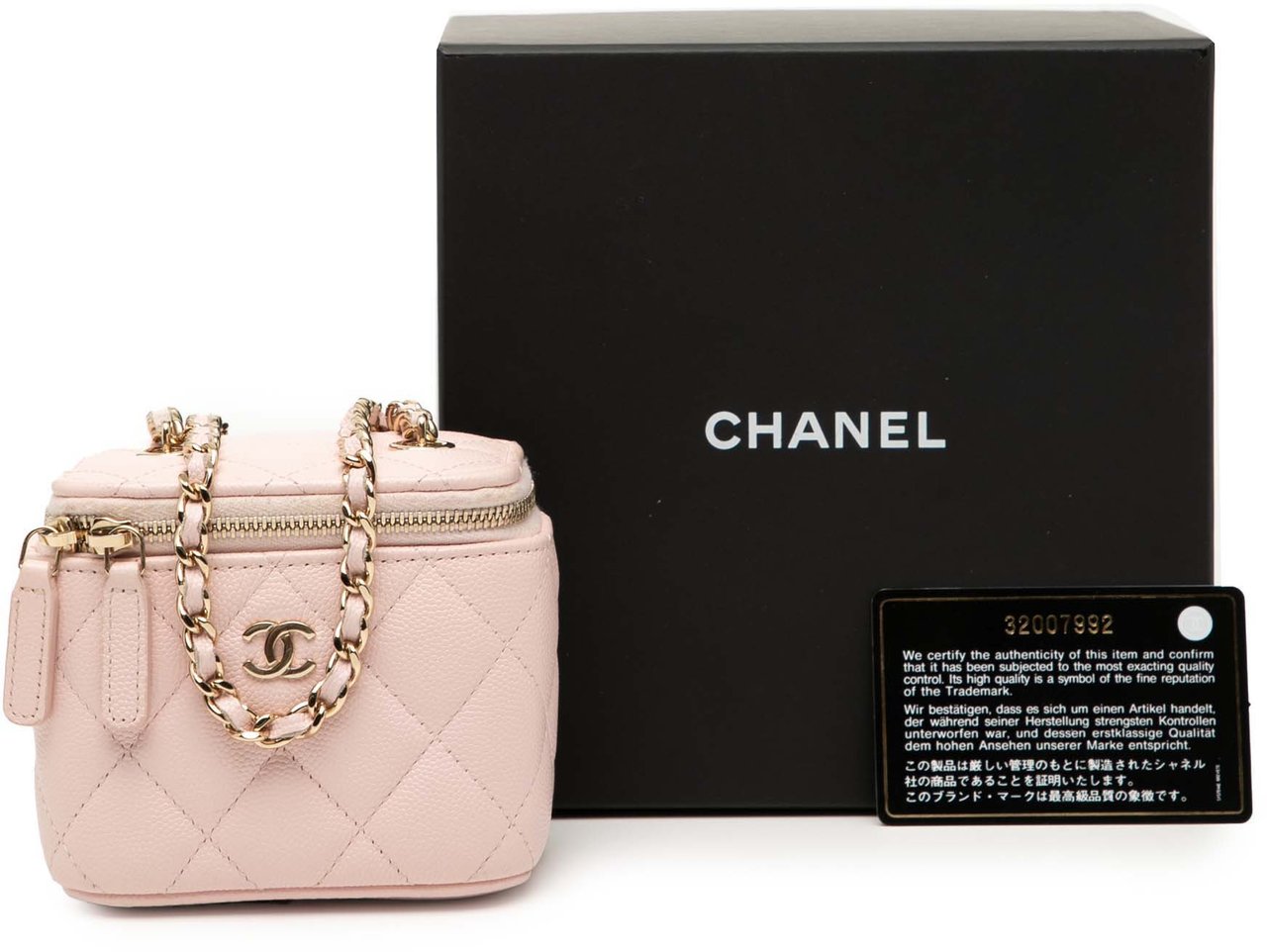 Chanel Mini CC Quilted Caviar Vanity Case with Chain Roze