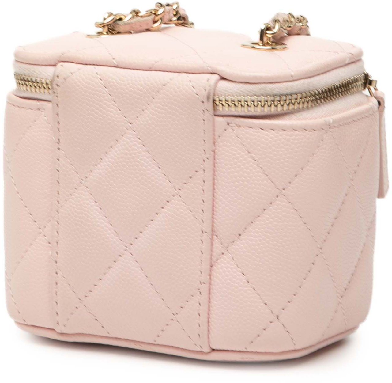 Chanel Mini CC Quilted Caviar Vanity Case with Chain Roze