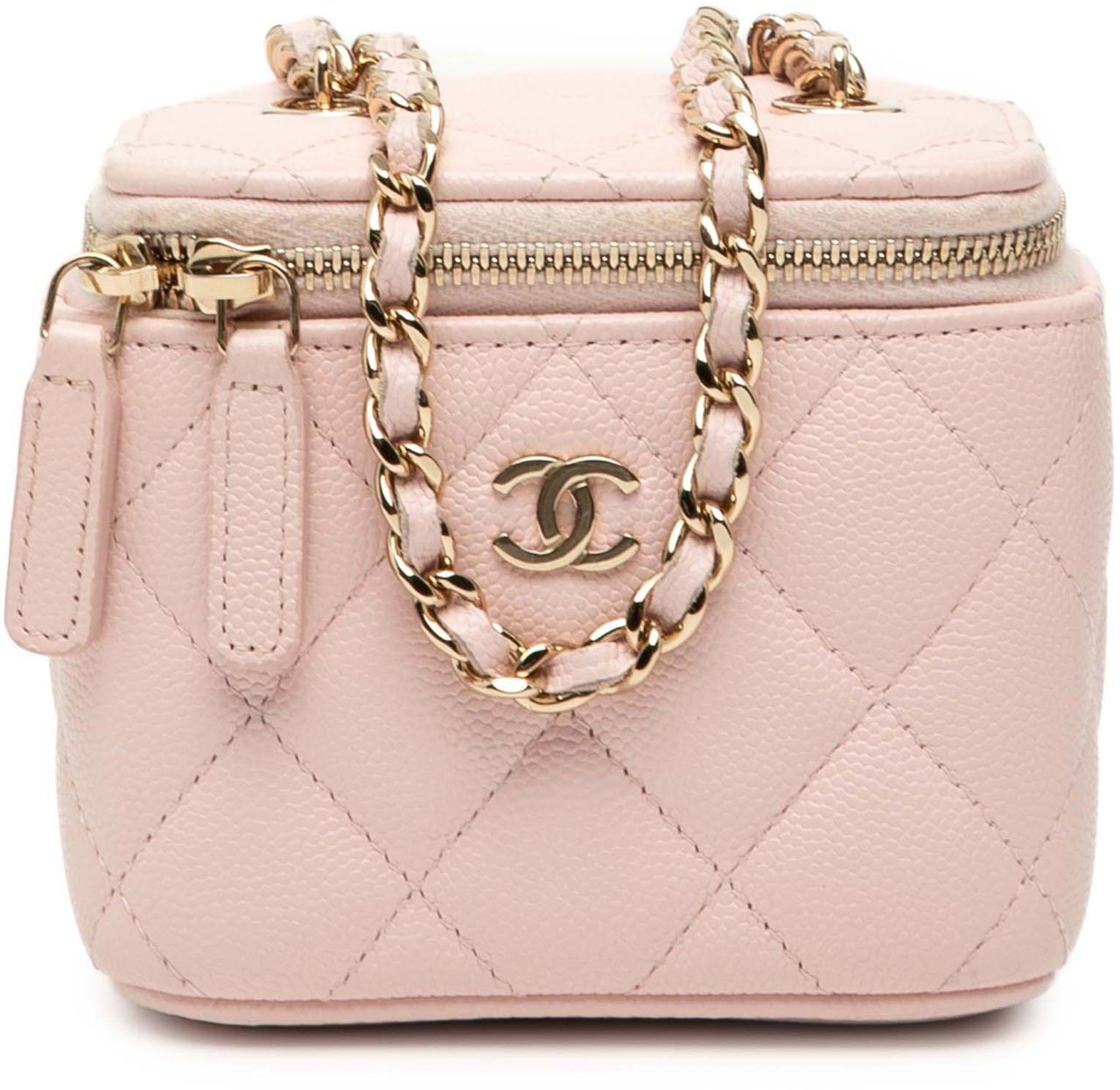 Chanel Mini CC Quilted Caviar Vanity Case with Chain Roze