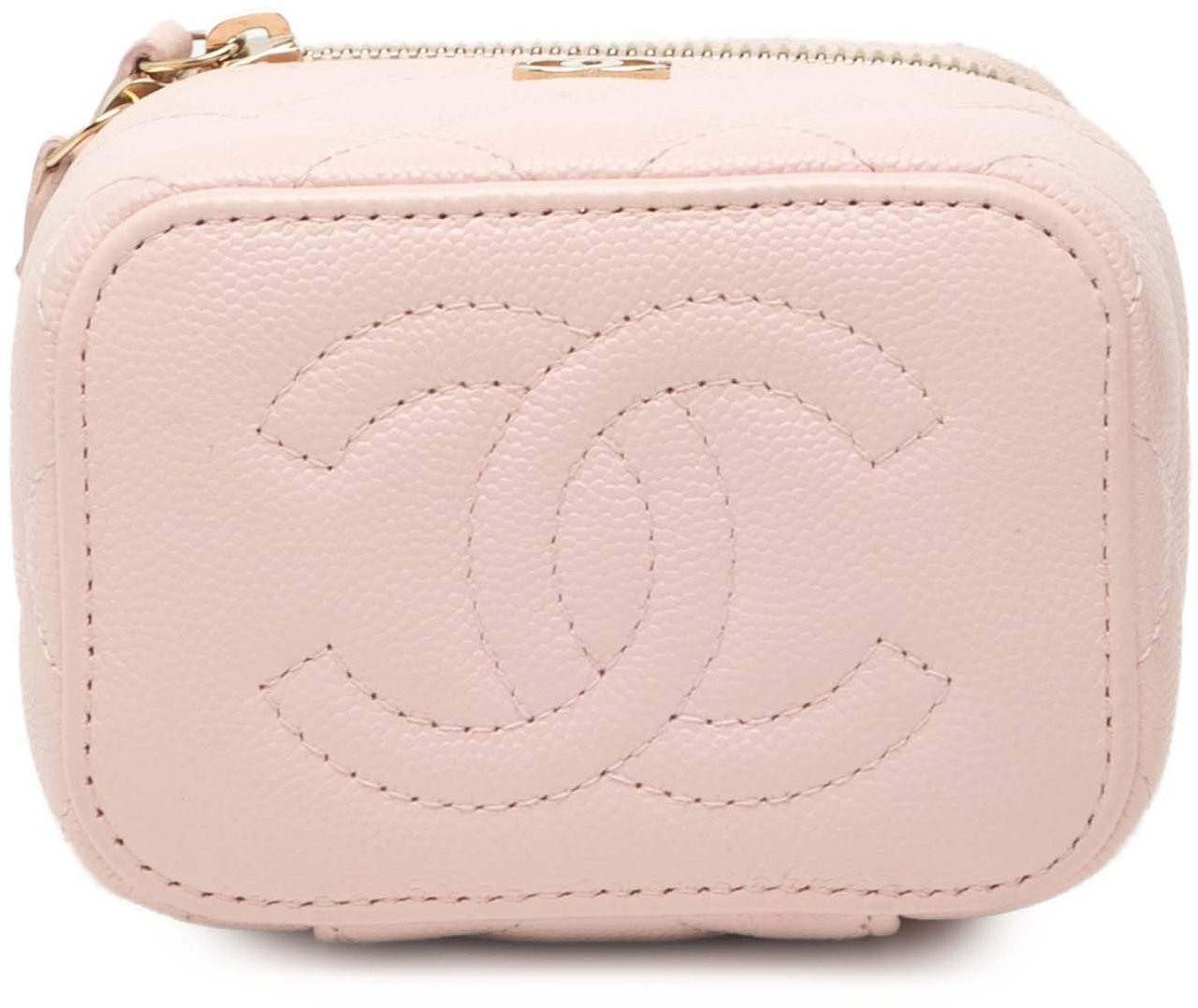 Chanel Mini CC Quilted Caviar Vanity Case with Chain Roze