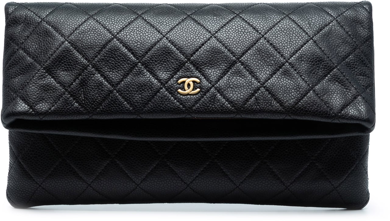 Chanel Quilted Caviar CC Beauty Foldover Clutch Zwart