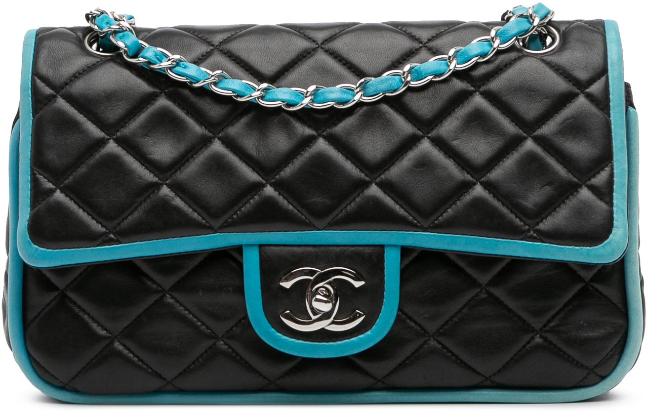 Chanel Medium Classic Bicolor Lambskin Double Flap Zwart