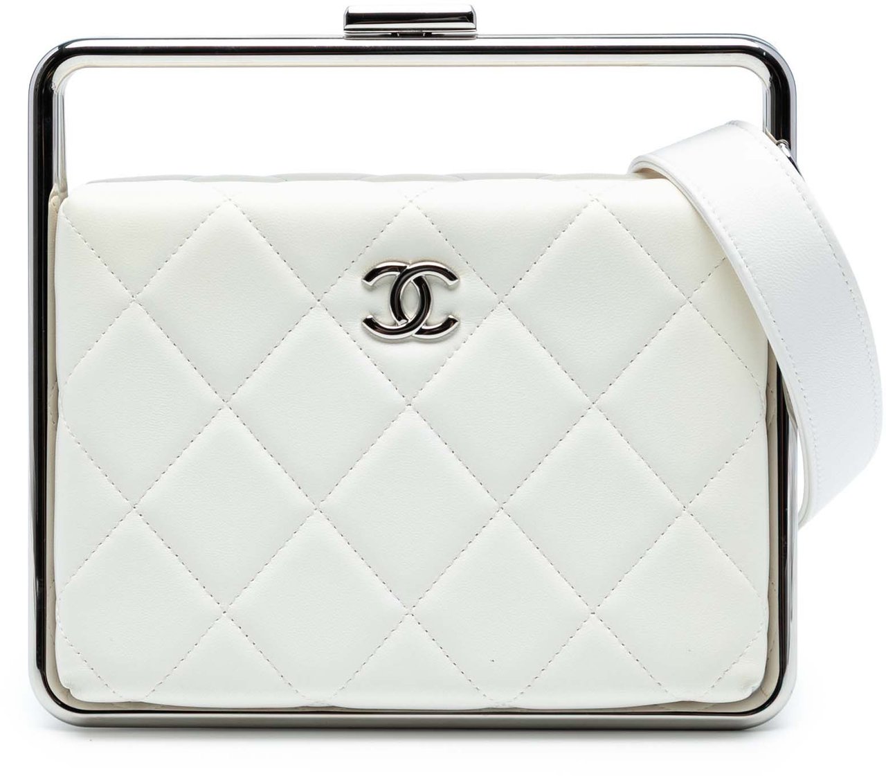 Chanel Quilted Lambskin Metal Bar Convertible Clutch Wit