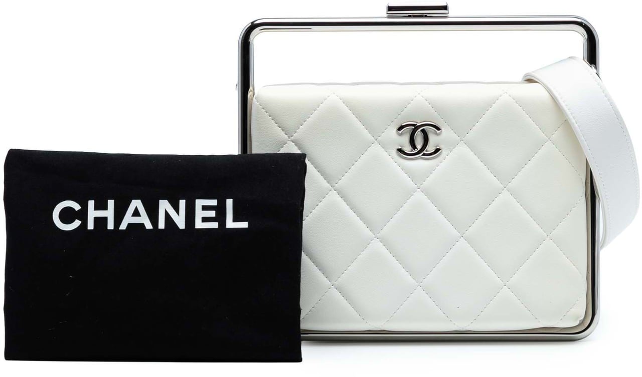 Chanel Quilted Lambskin Metal Bar Convertible Clutch Wit