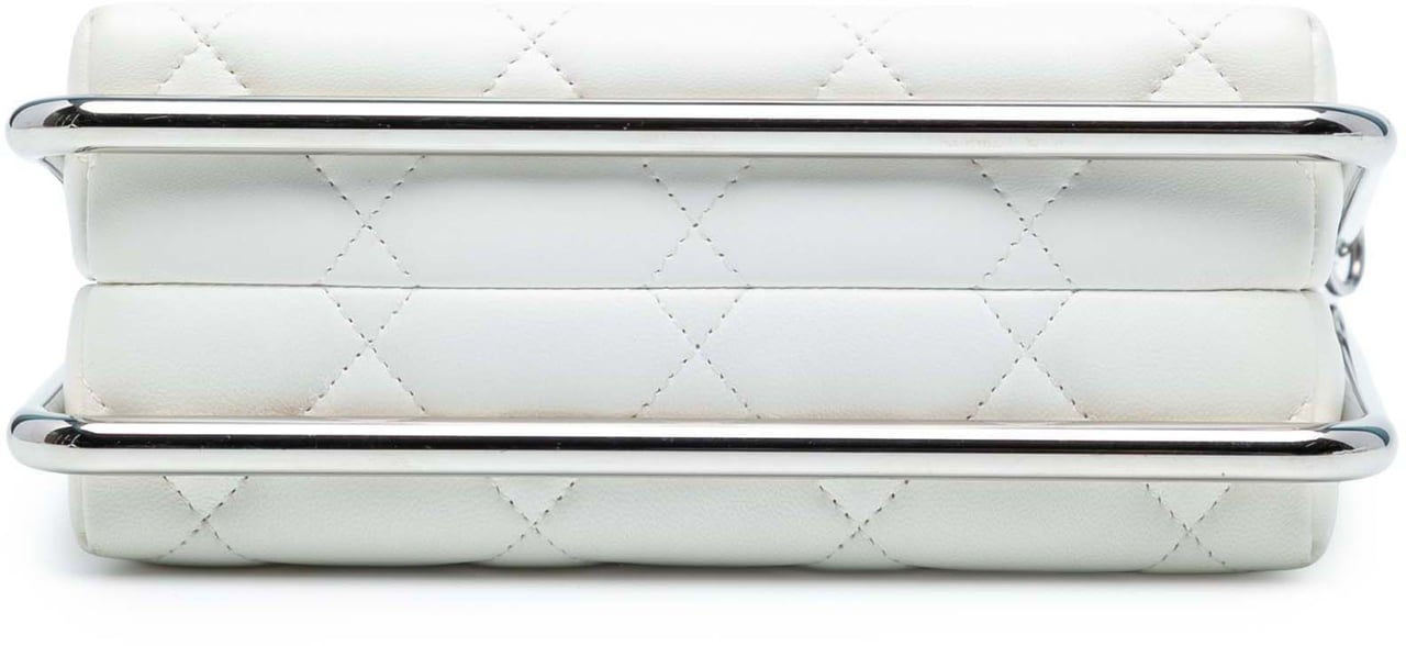 Chanel Quilted Lambskin Metal Bar Convertible Clutch Wit