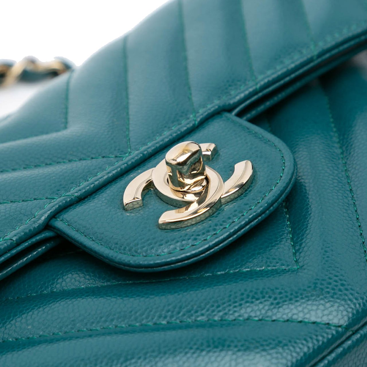 Chanel Small Classic Chevron Caviar Double Flap Blauw