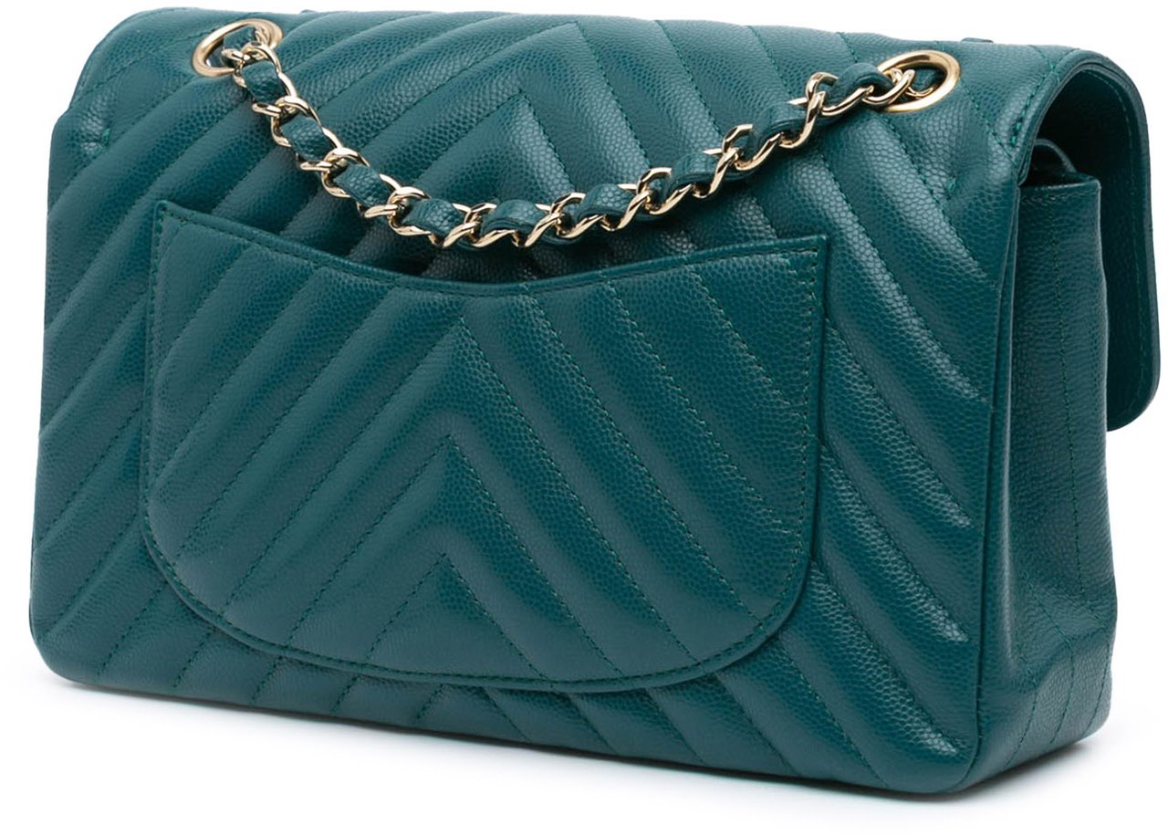 Chanel Small Classic Chevron Caviar Double Flap Blauw