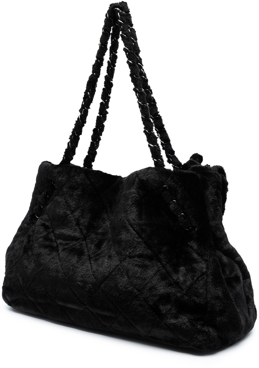 Chanel Quilted Fantasy Fur Camellia Tote Zwart