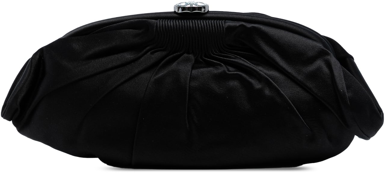 Chanel CC Pleated Satin Frame Evening Clutch Zwart