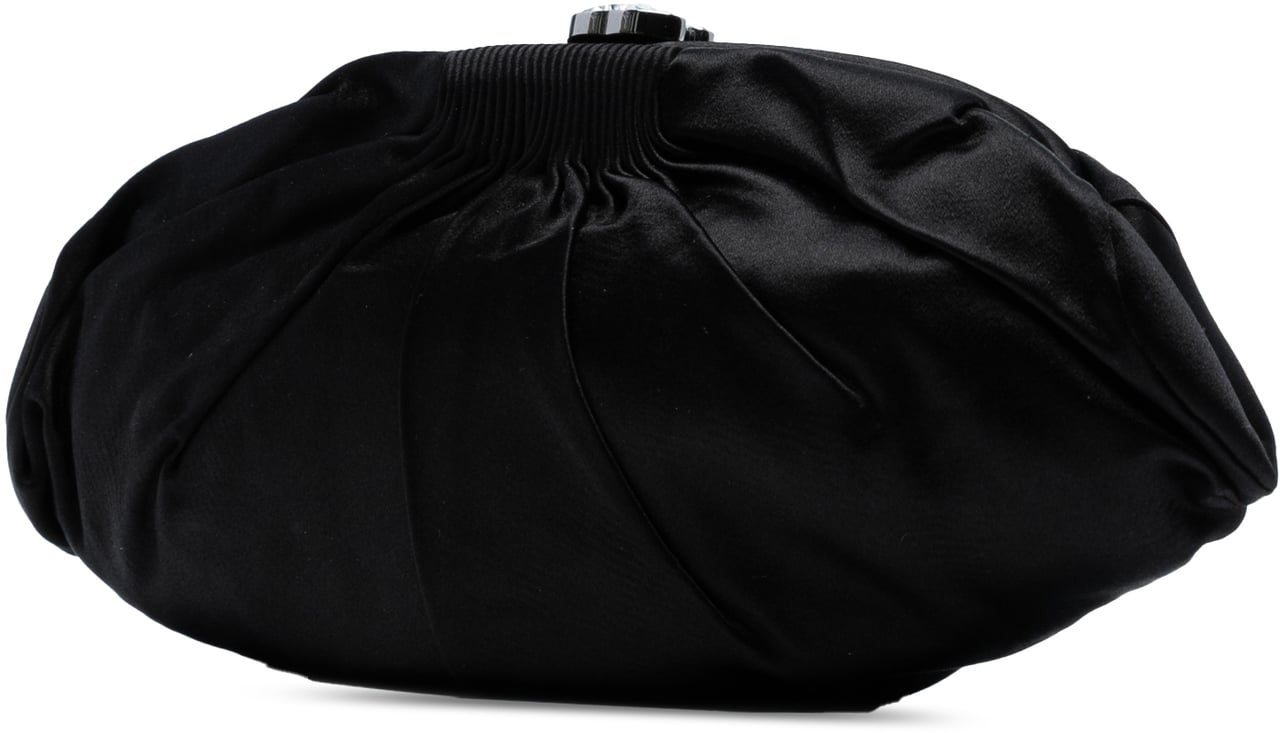 Chanel CC Pleated Satin Frame Evening Clutch Zwart