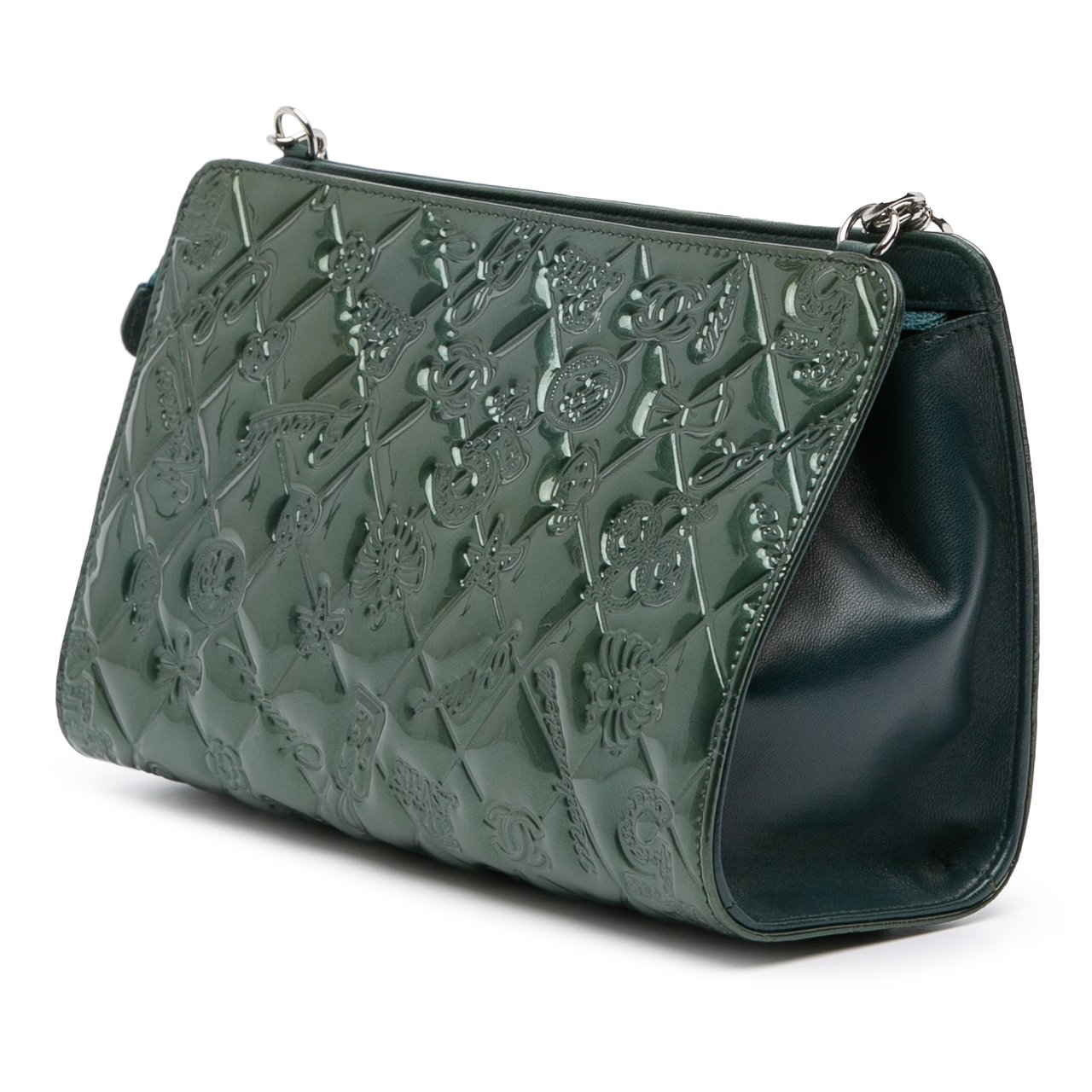 Chanel Quilted Patent Precious Symbols Pochette Groen