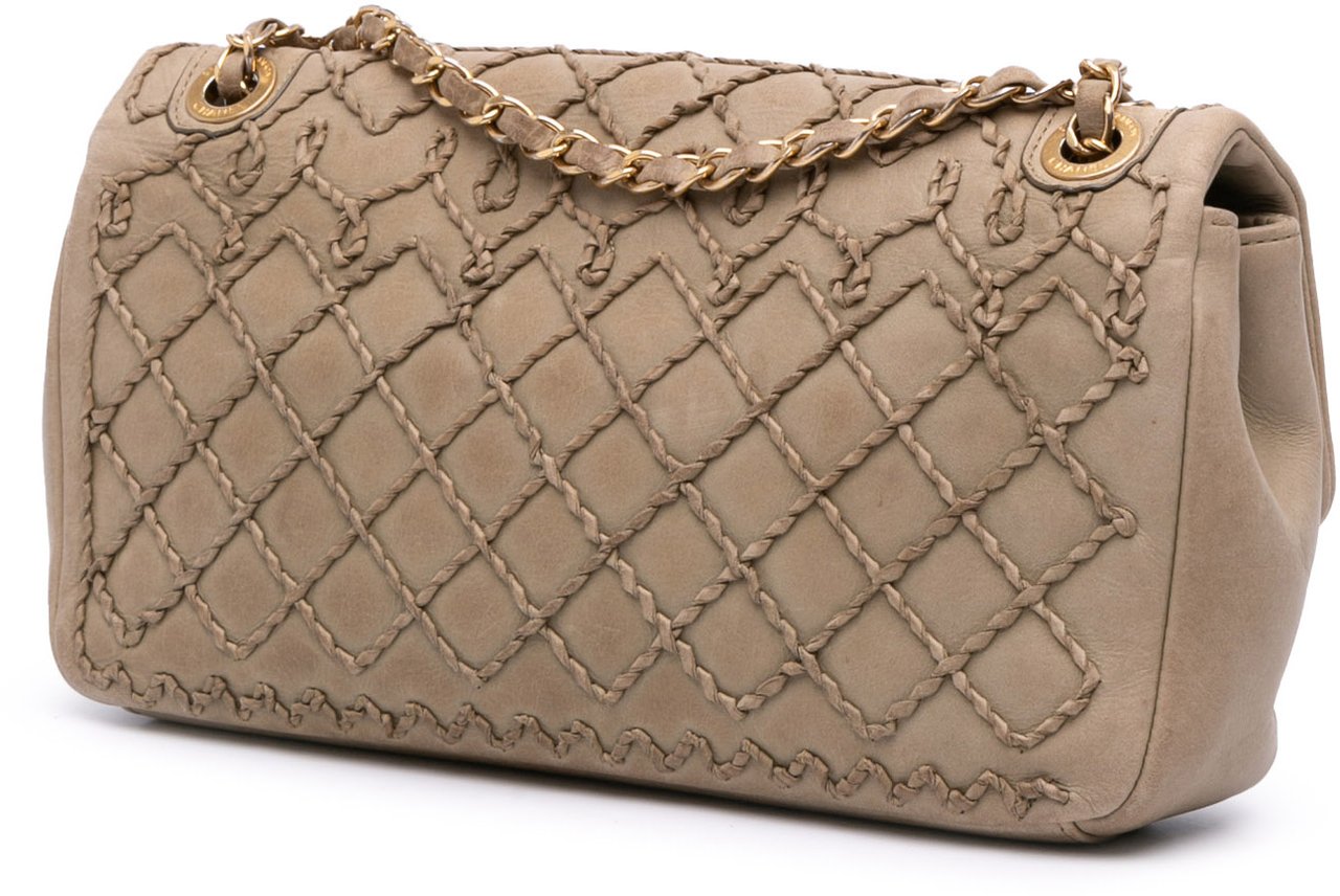 Chanel Calfskin Stitched Motif Flap Bruin