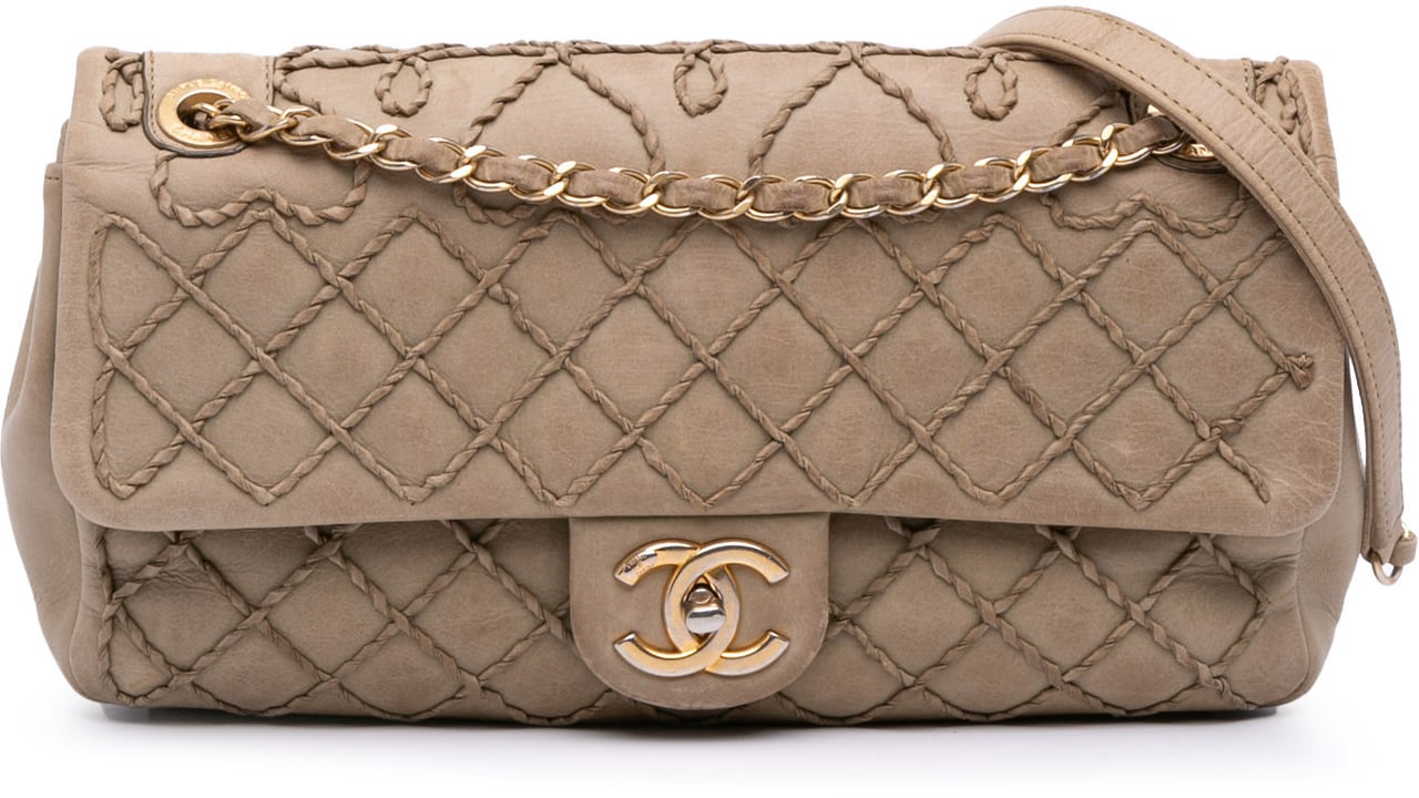 Chanel Calfskin Stitched Motif Flap Bruin