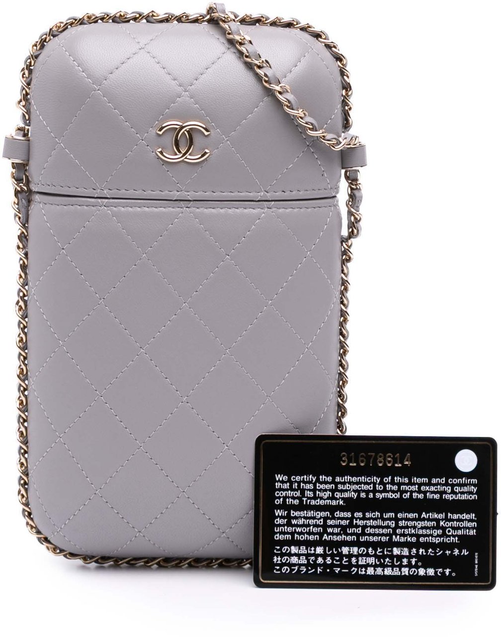 Chanel CC Quilted Lambskin Chain Around Phone Holder Grijs