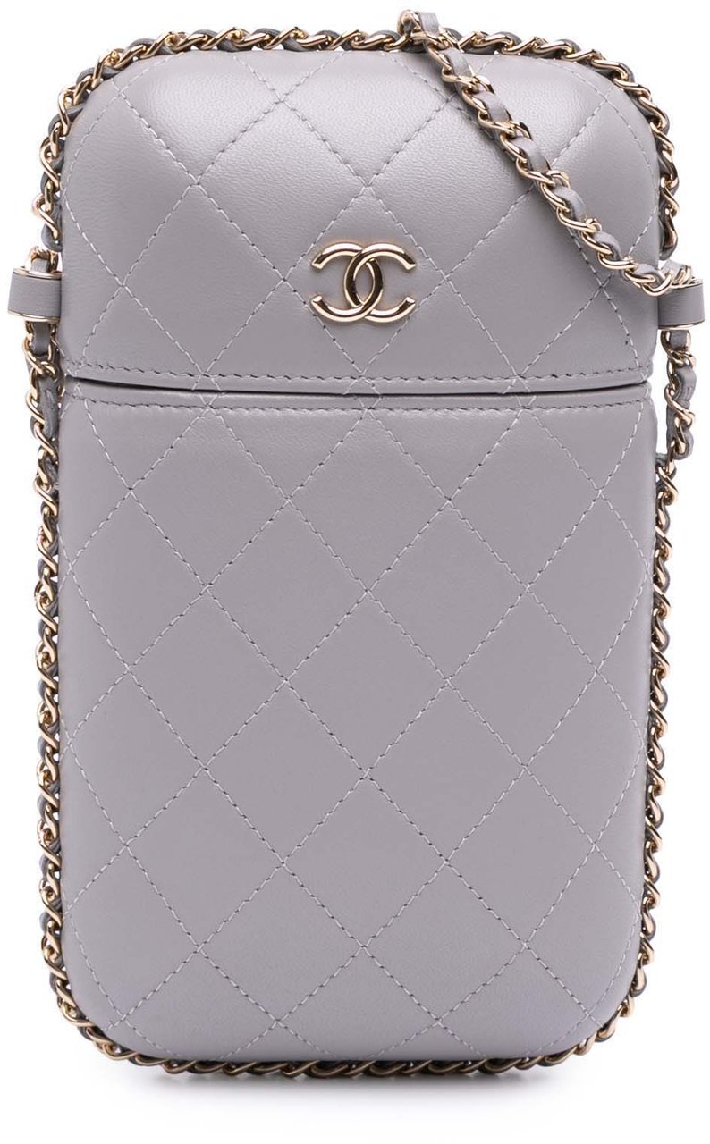 Chanel CC Quilted Lambskin Chain Around Phone Holder Grijs