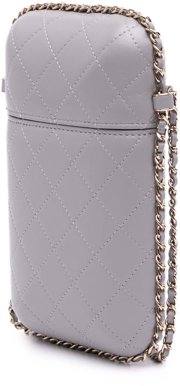 Chanel CC Quilted Lambskin Chain Around Phone Holder Grijs