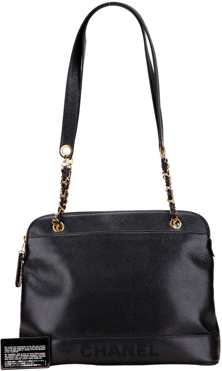 Chanel Caviar Logo Shoulder Bag Zwart