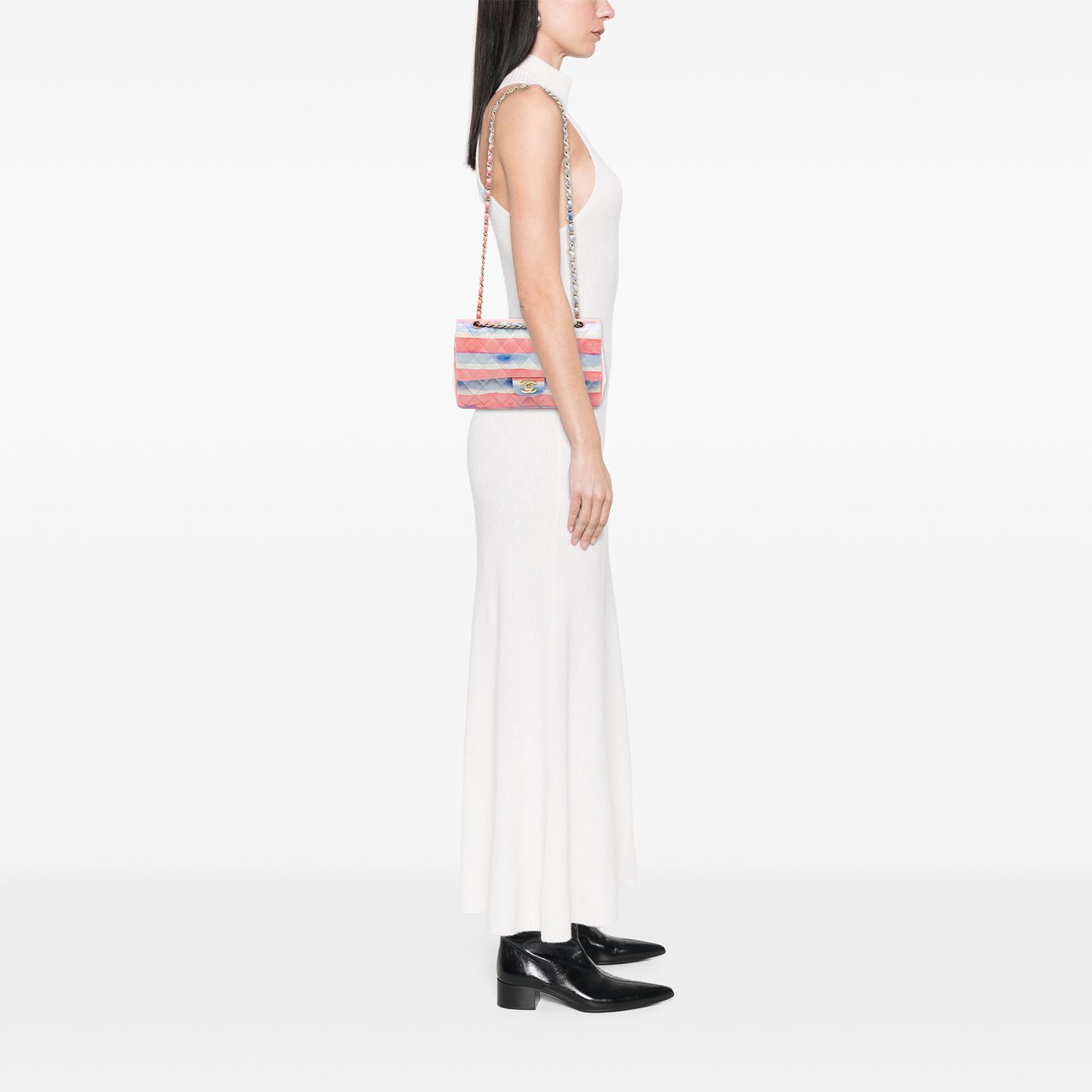 Chanel Medium Classic Printed Lambskin Watercolor Double Flap Roze