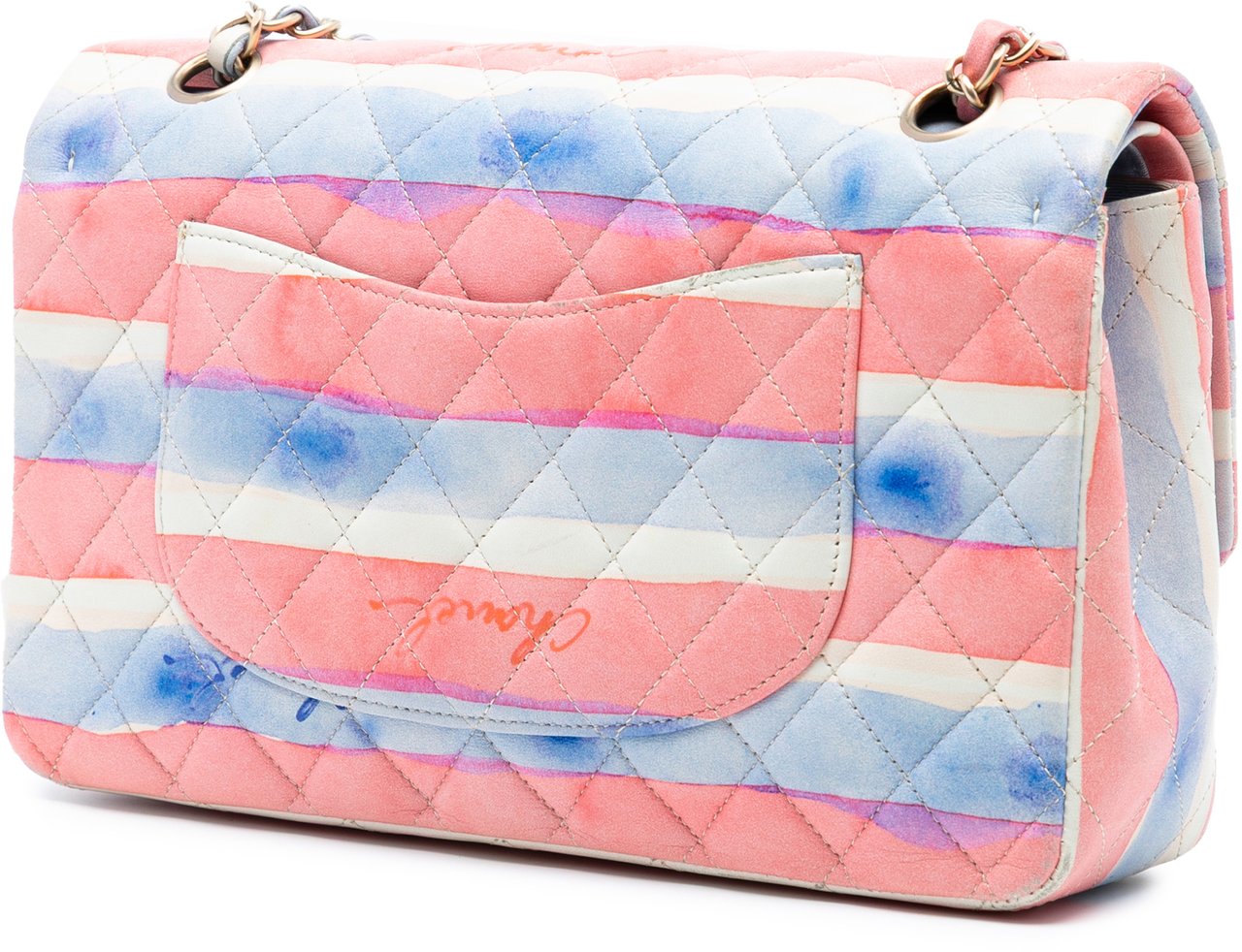 Chanel Medium Classic Printed Lambskin Watercolor Double Flap Roze