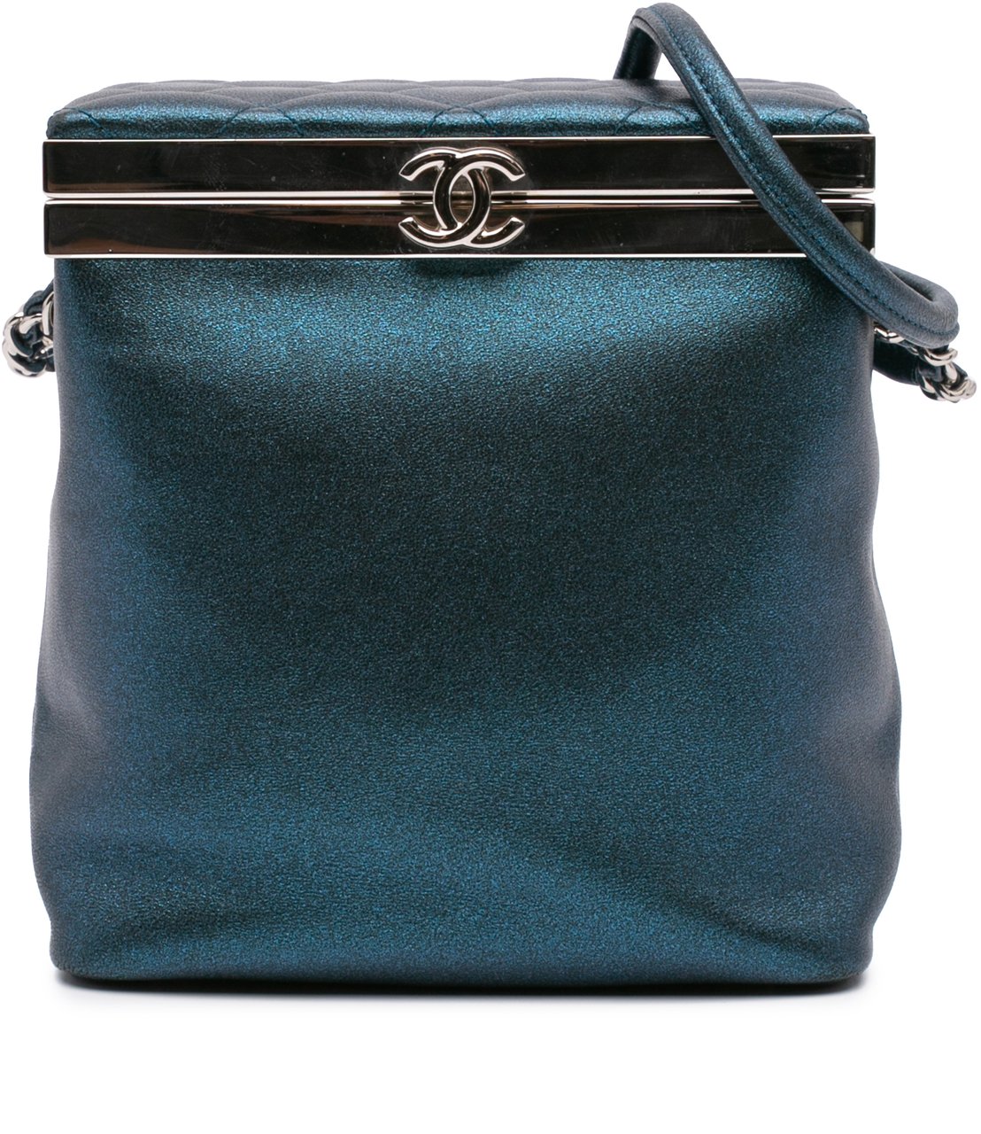 Chanel CC Metallic Calfskin Vanity Case Blauw