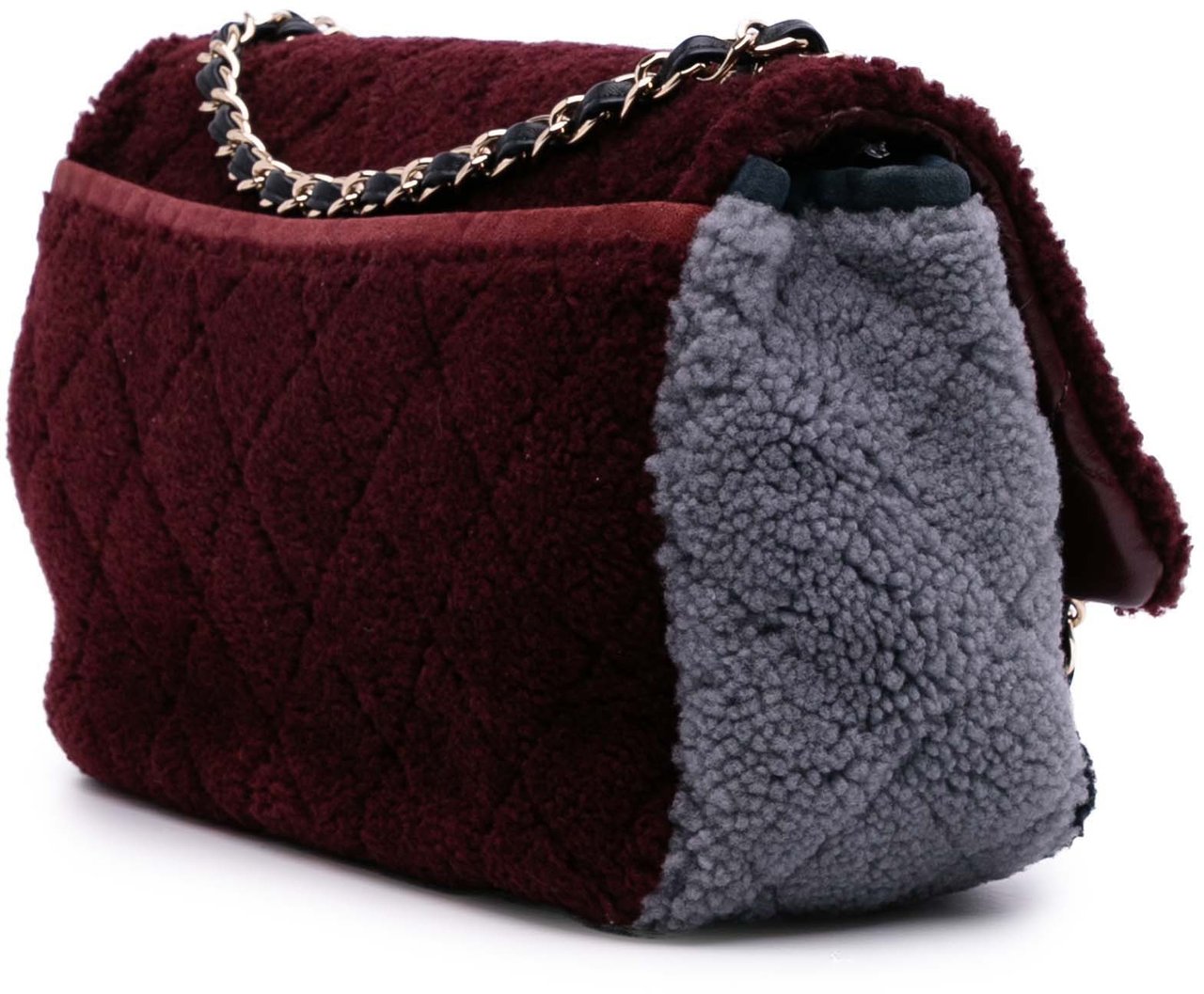 Chanel Medium Tricolor CC Quilted Shearling Single Flap Rood