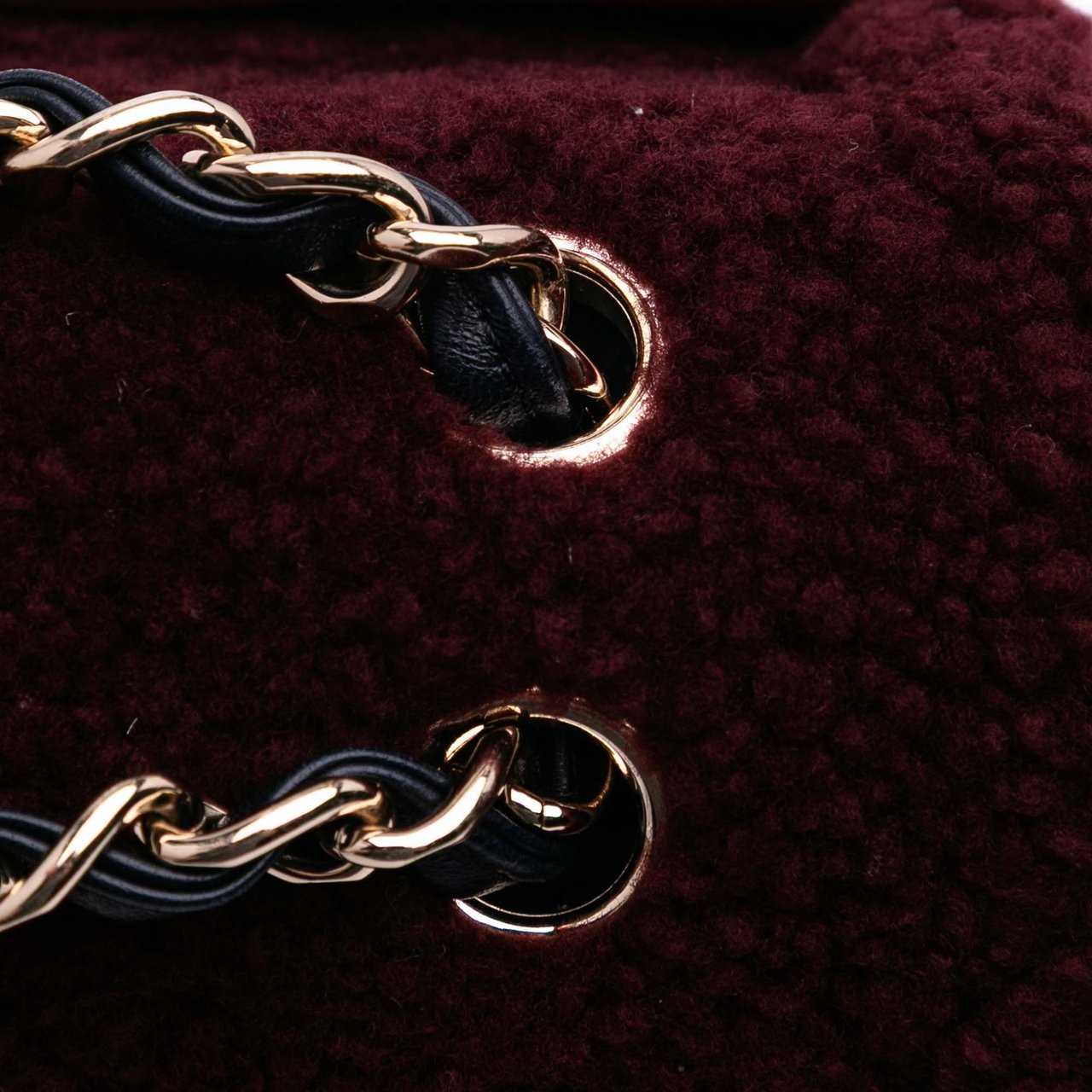 Chanel Medium Tricolor CC Quilted Shearling Single Flap Rood