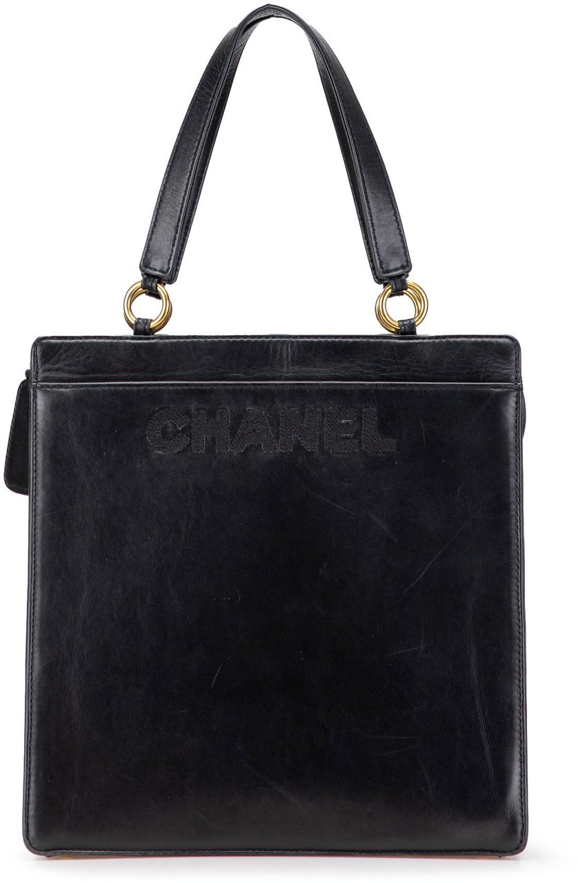 Chanel Lambskin Embroidered Logo Tote Zwart