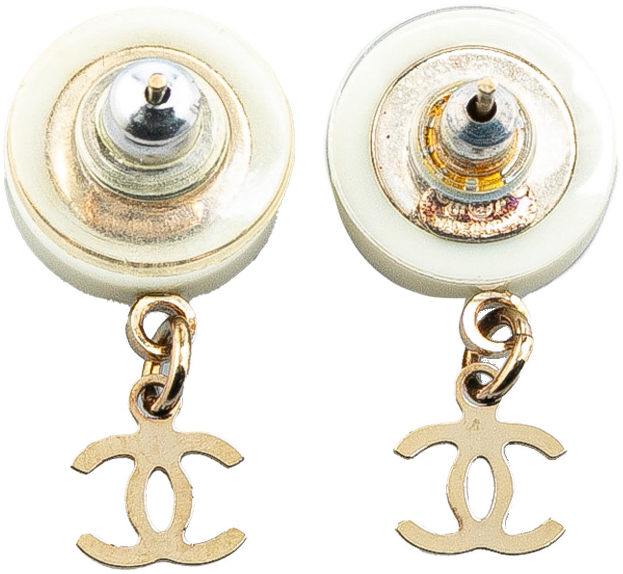 Chanel Gold Plated Acrylic CC Dangle Coco Chanel Push Back Earrings Wit