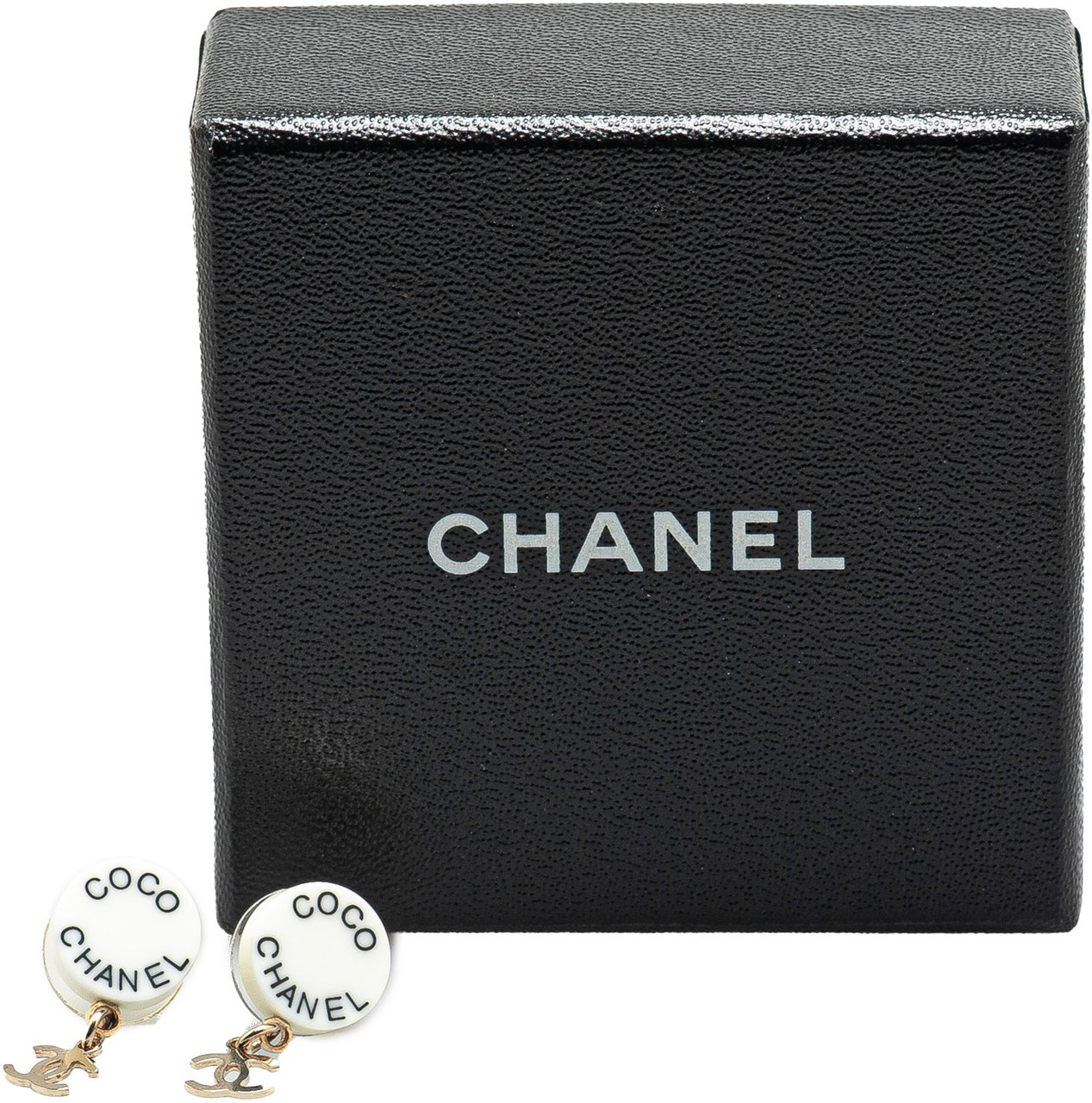 Chanel Gold Plated Acrylic CC Dangle Coco Chanel Push Back Earrings Wit
