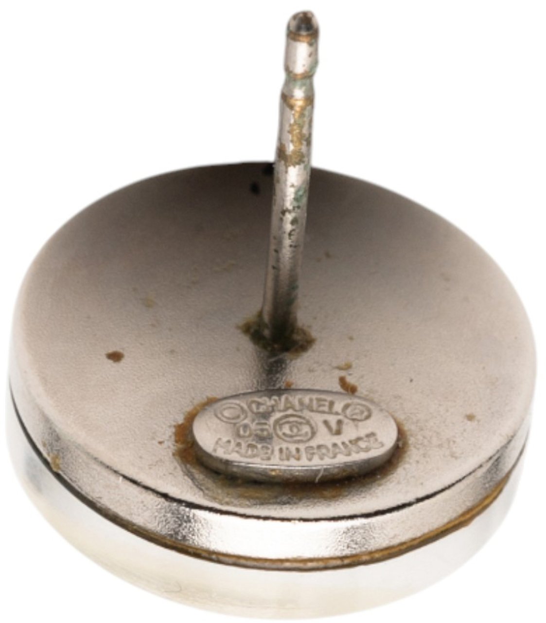 Chanel Resin CC Round Push Back Earrings Zilver