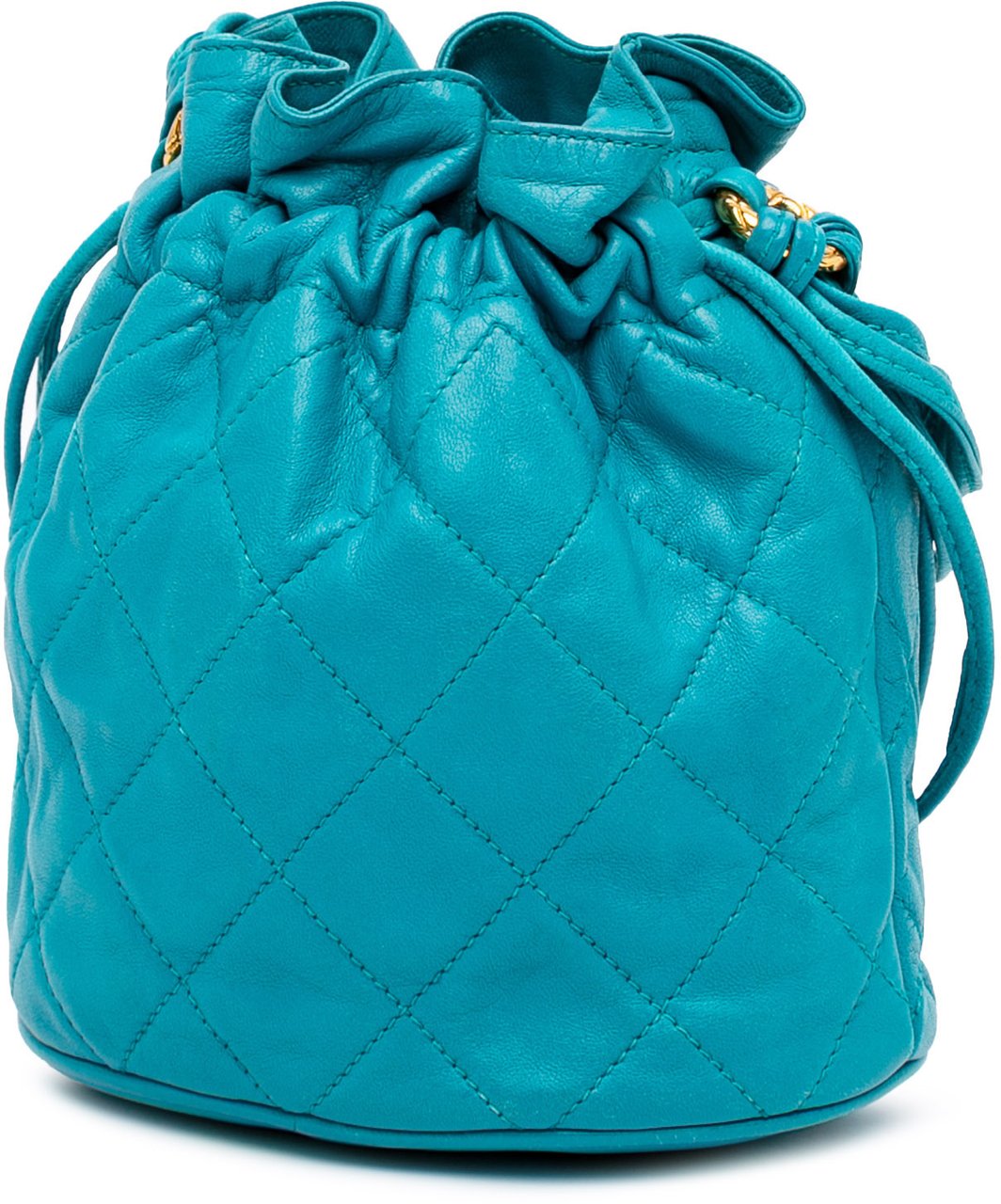 Chanel Quilted Lambskin Drawstring Tassel Bucket Bag Blauw