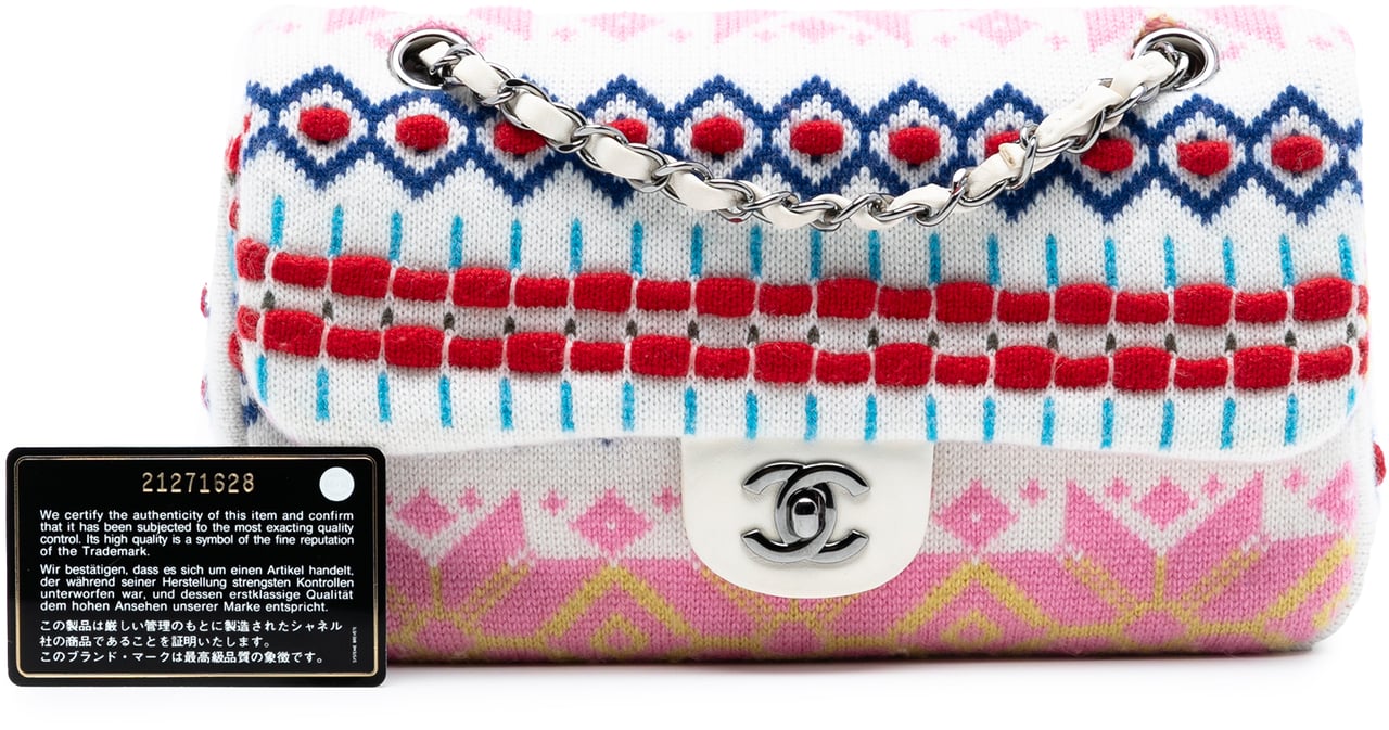 Chanel Medium Classic Multicolor Cashmere Knit Single Flap Wit