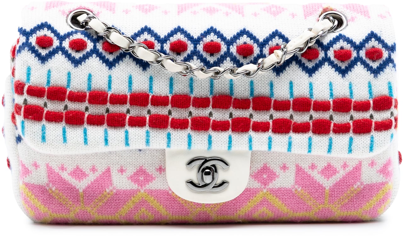Chanel Medium Classic Multicolor Cashmere Knit Single Flap Wit