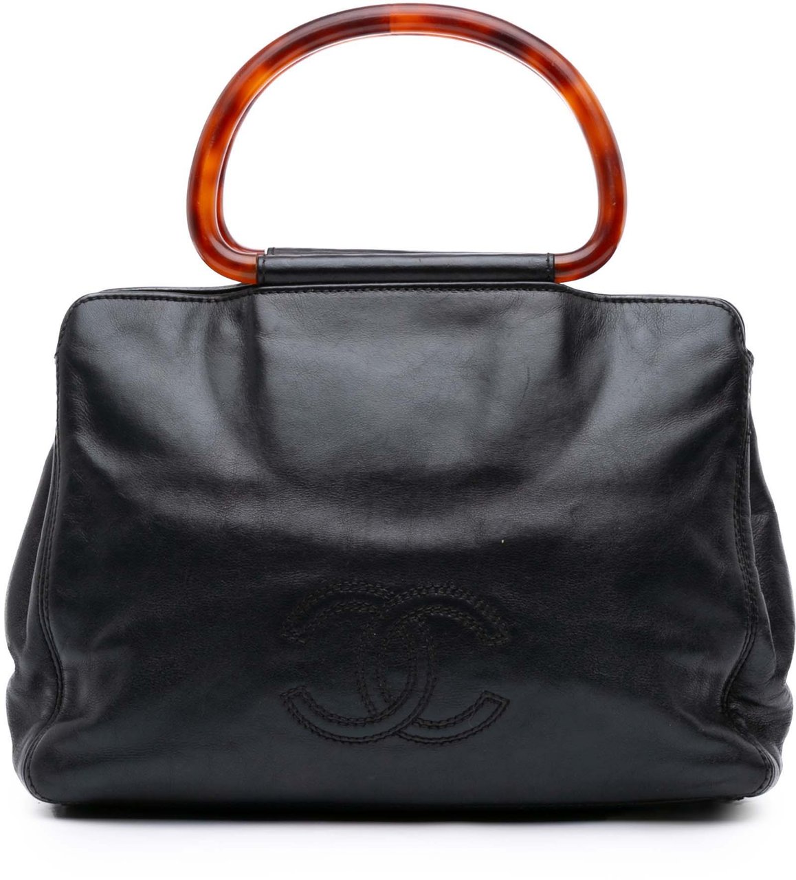 Chanel CC Lambskin Tortoise Top Handle Tote Zwart